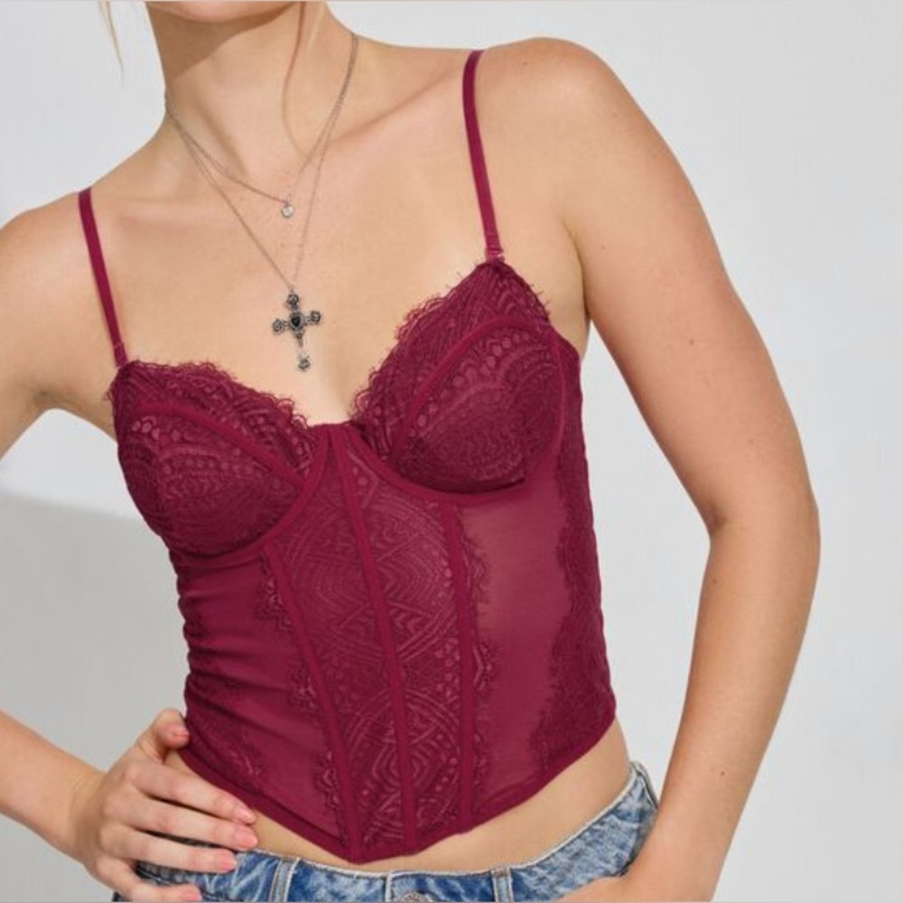 Garage Burgundy Lace Bustier